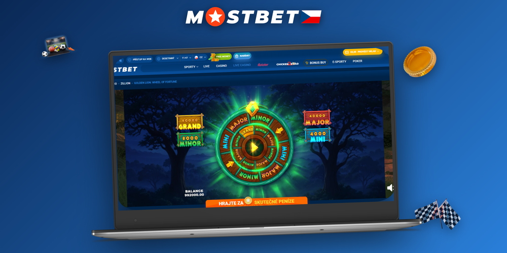 Mobilní telefon a notebook zobrazující promo akci Mostbet Kolo štěstí
