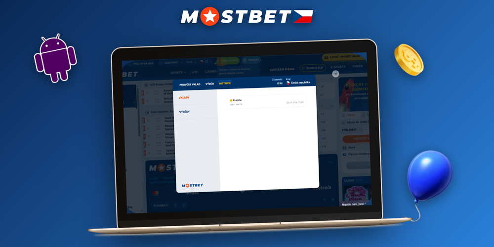 Rozhraní pokladny Mostbet se záložkou výběr na notebooku a mobilu